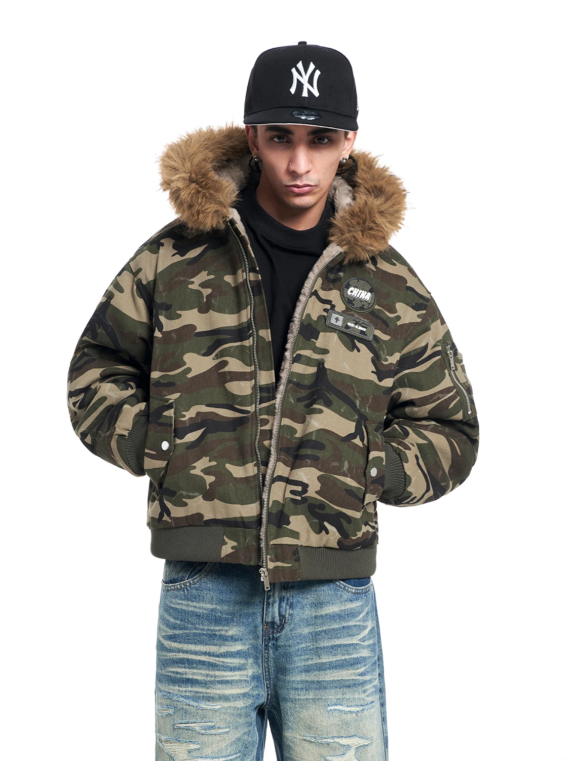 

Куртка MT99 в американском камуфляжном стиле, утепленная, из хлопка, ретро, с капюшоном, с большим меховым воротником, унисекс, зимняя, теплая, повседневная верхняя одежда