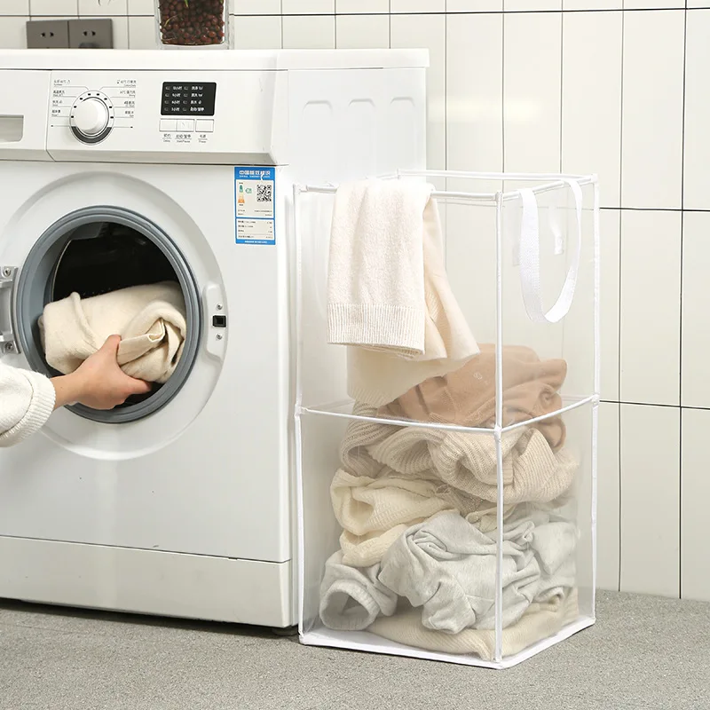 

Folding Laundry Basket Organizer for Dirty Clothes Bathroom Clothes Mesh Storage Bag Household Wall Hanging Basket Frame Bucket