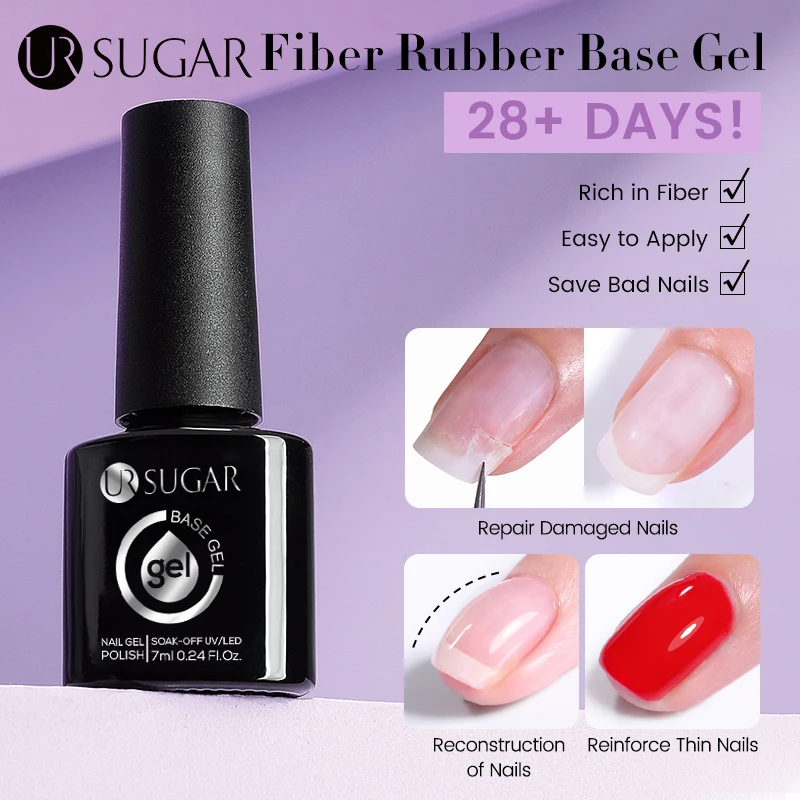 Ur açúcar 7ml fibra de borracha base grossa gel reforço superior gel transparente preparação do prego embeber fora uv led verniz base casaco superior