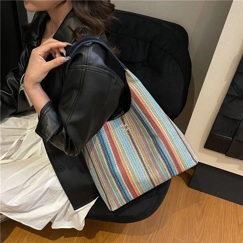 Tas Tote Blok Warna Baru 2025 - Tas Selempang/Tas Bahu Anyaman, Tas Tangan Unik untuk Wanita, Luas untuk Kerja & Penggunaan Sehari-hari ‌