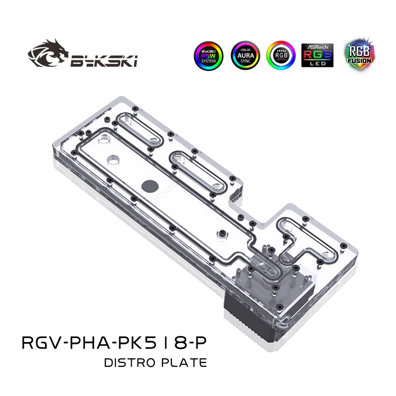 Imagem -05 - Bykski-distro Placa para Phanteks Pk518 Case pc Liquid Cooling Waterway Board Tank 12v 5v Rgb Sync Rgv-pha-pk518-p