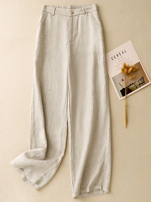 High-End Lyocell Anti-Wrinkle Linen Wide Leg Pants Women's Spring Summer Thin Cotton Linen Casual Loose Dra Floor-Length ...