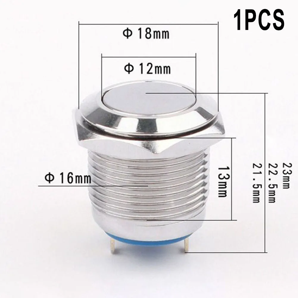 16mm Normally Open Momentary Reset Metal Push Button Switch High Flat Head Curved Waterproof NO Button Switch