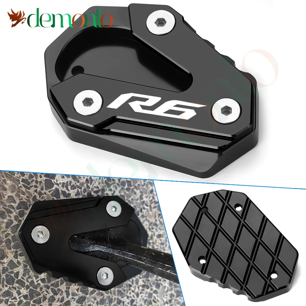 Motorcycle Accessories For YAMAHA YZF-R6 YZF R6 YZFR6  CNC Aluminum Foot Kickstand Side Stand Enlarge Extension Stand Plate Pad