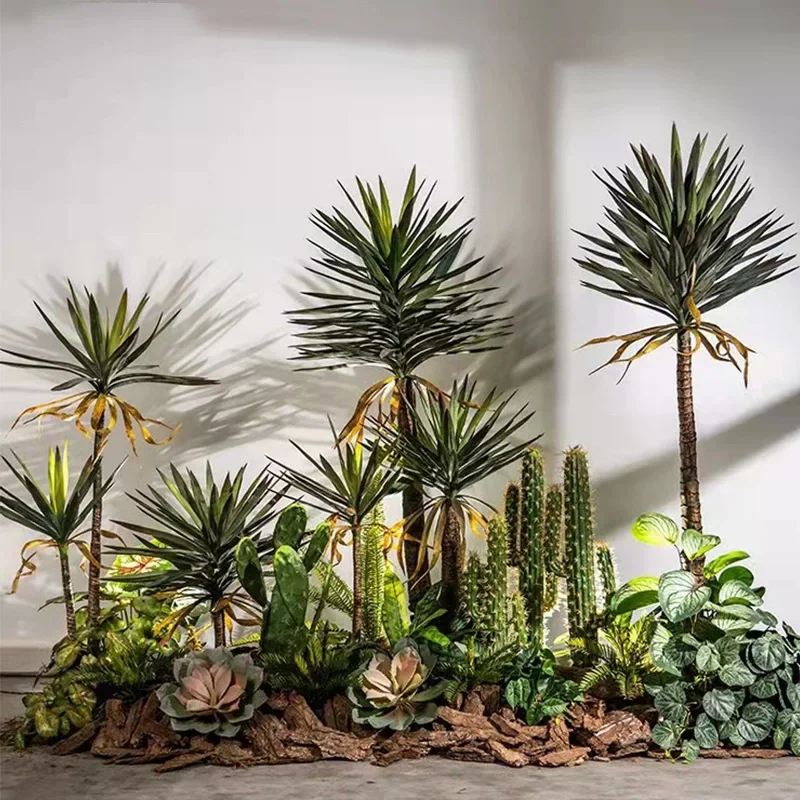 Simulated agave potted tropical plants indoor green plants pool landscape