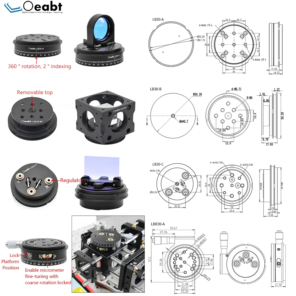 M2-W series 30mm Cage Cube and Accessories Compatible Optic Mount Rotation Platforms Cover Plates Optical Experimental System