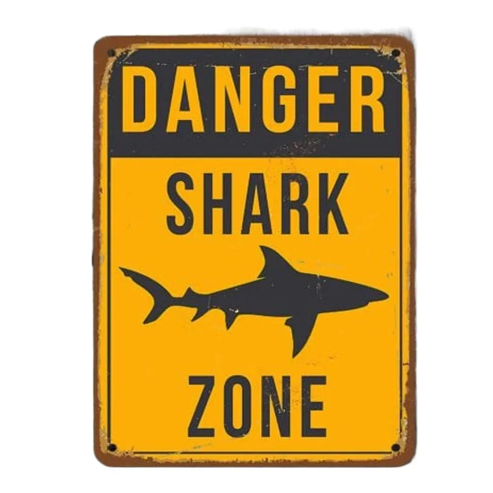 Vintage Danger Shark Zone Tin Sign Retro Metal Sign Metal Poster Metal Decor Wall Sign Wall Poster Wall Decor Home Office Bar