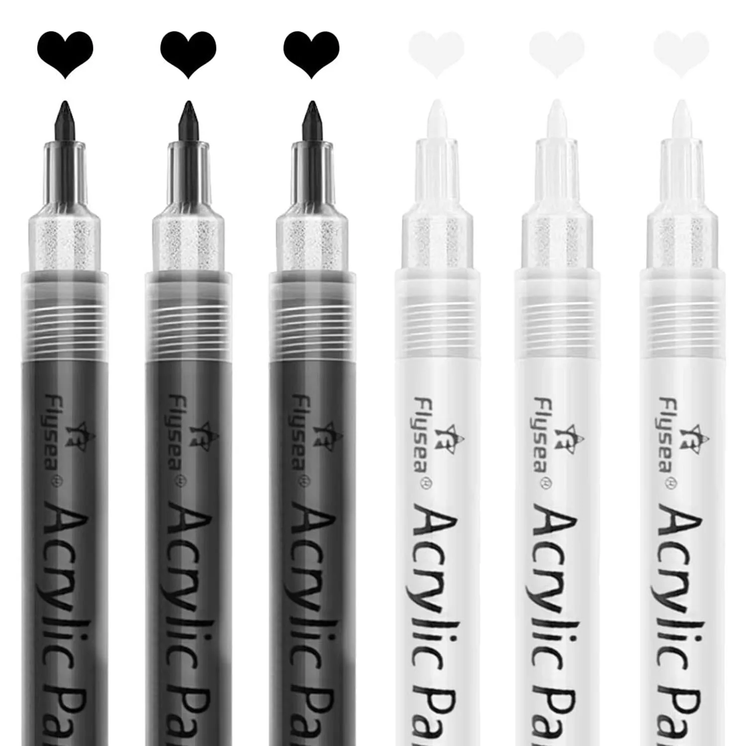 Acrylic Paint Pens,6 Pack Black White Paint Markers, Paint Pens for Rock Painting Stone Ceramic Glass Wood Plastic Metal