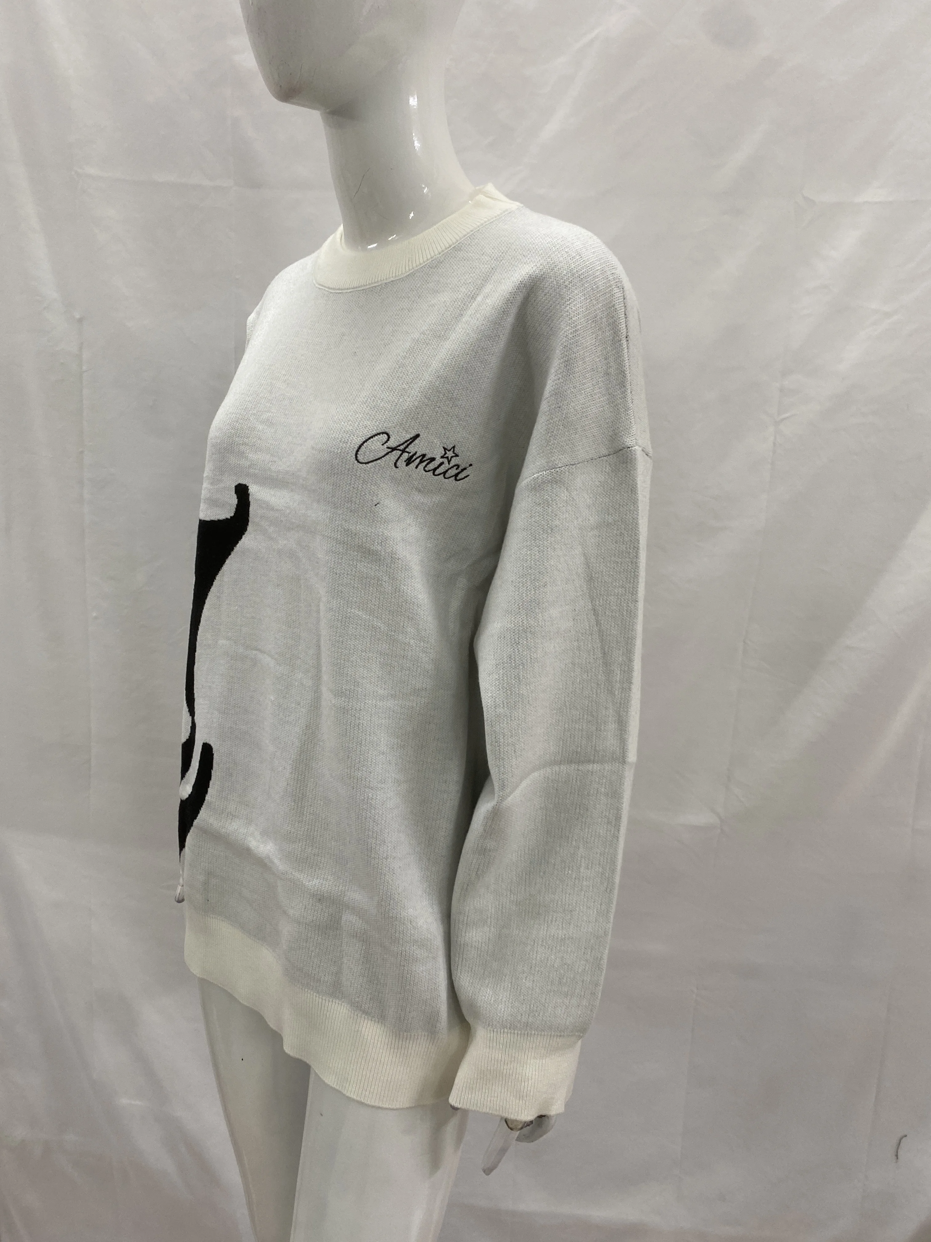 

Свободный и утягивающий вязаный меховой дизайн с круглым вырезом, зимний вязаный топ, мужская и женская одежда с вышивкой, уличный стиль