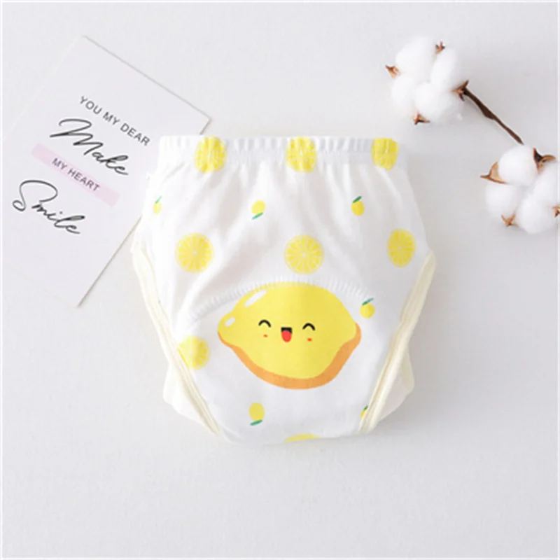 New Ins Cartoon Cartoon Fruit Vegetable Lemon Waterproof Pull Up Pants Gauze Diaper Cotton Pants Pull Up Pant for Children Gifts