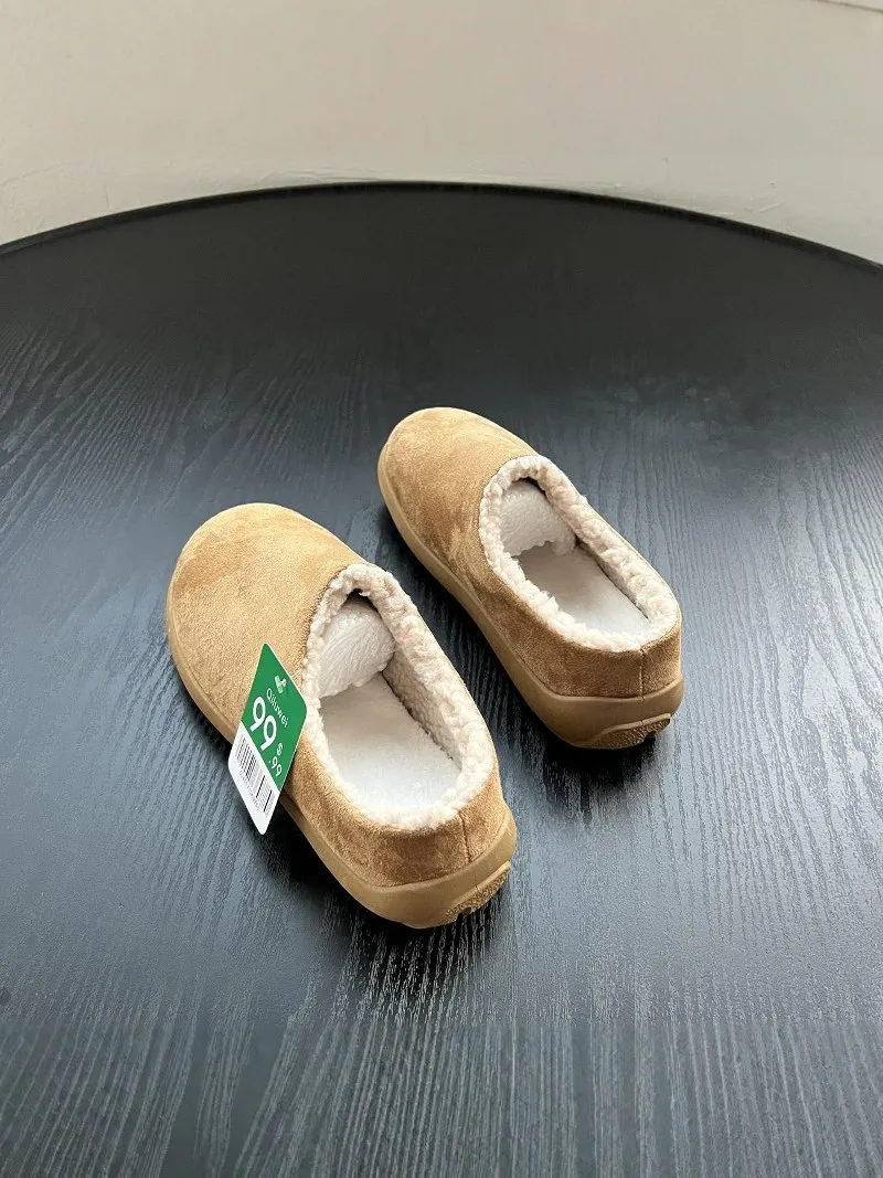 Men's Cotton Slippers Winter Fleece Lined Warmth Half Slippers Leather Fur Integrated Outdoor Wear Slip on Casual Large Size ...