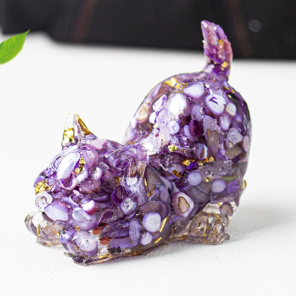 Carved Crystal Cat Animal Figurine Natural Reiki Stone Amethyst 30mm Mini Kitty Statue Craft Energy Meditation Decor Lucky Gifts