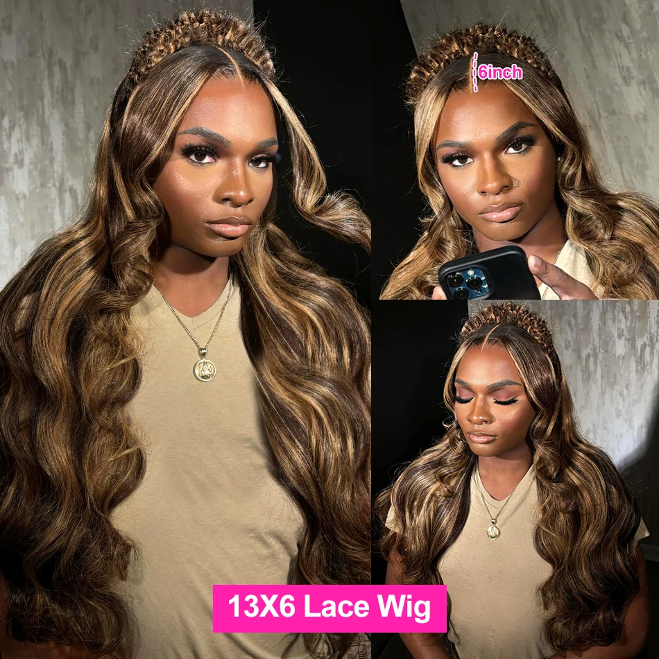 Luvin 30Inch 4/27 Highlight Body Wave 13x4 Human Hair Lace Frontal Wigs Colored Ombre 13x6 HD Lace Front Wig For Women