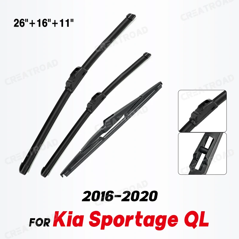 Wiper Front & Rear Wiper Blades Set For Kia Sportage QL 2016 2017 2018 2019 2020 Windshield Windscreen Window 26\