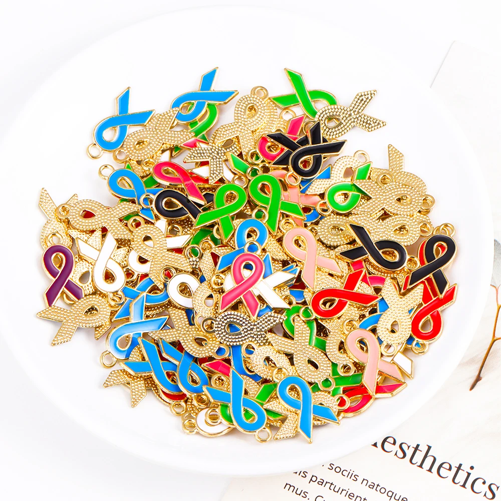 20pcs 20*10mm bunte Emaille rotes Band Brustkrebs Bewusstsein Legierung Anhänger Charme für Schmuck machen DIY Halskette Zubehör – Detail 3