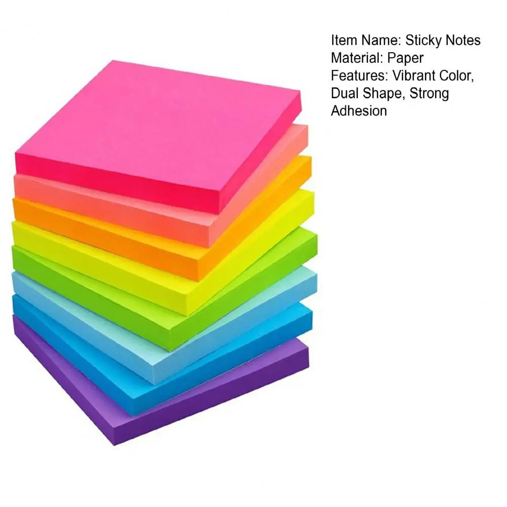 Sticky Notes Set 8 Colors Heart Square Shapes Removable Clean Smooth Writing Sticky Notes Memo Home Office School Accessories