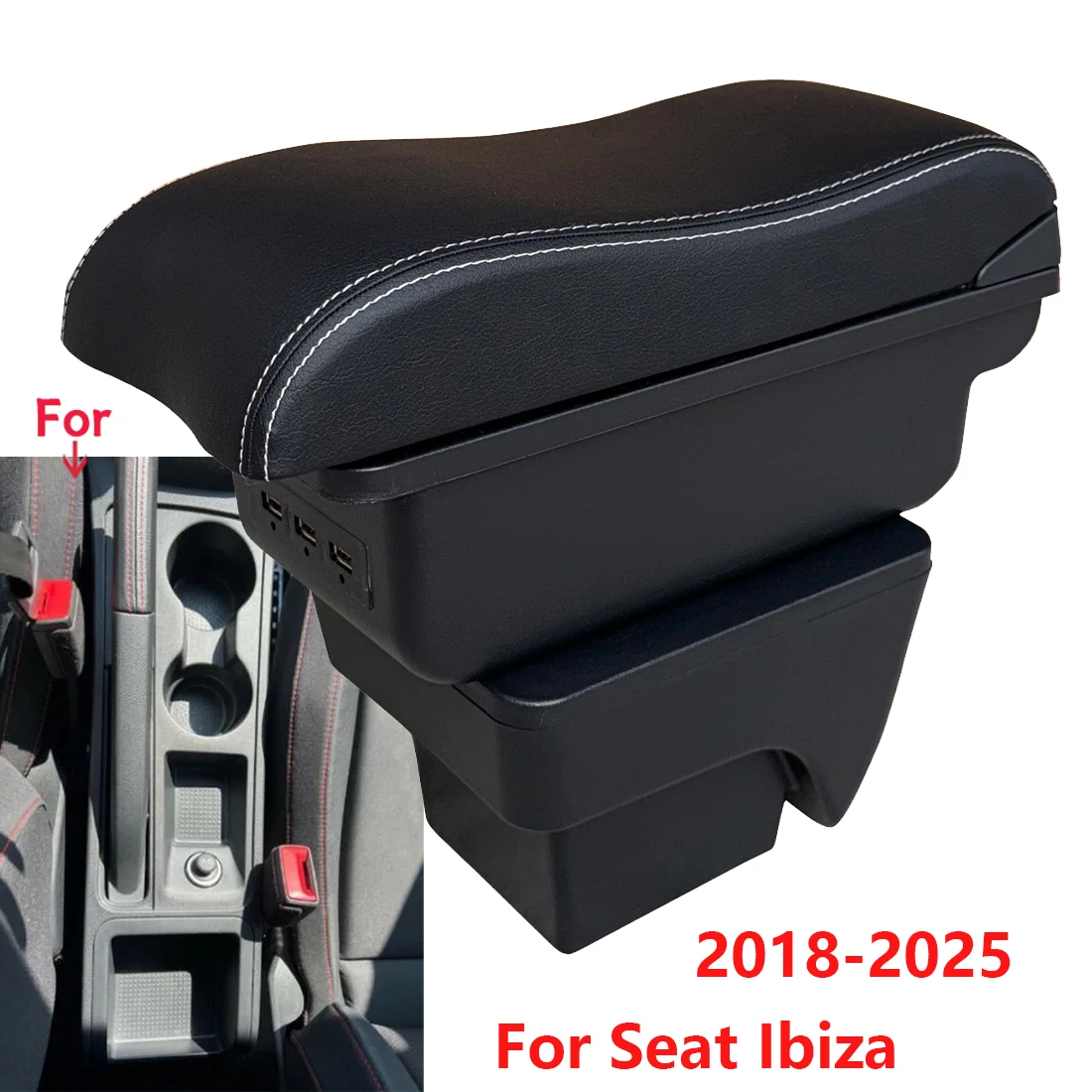 For Seat Ibiza Armrest Box For Seat Ibiza 6j Ibiza 6L Car Armrest 2018-2025 Auto Storage Box Retrofit Interior Car Accessories