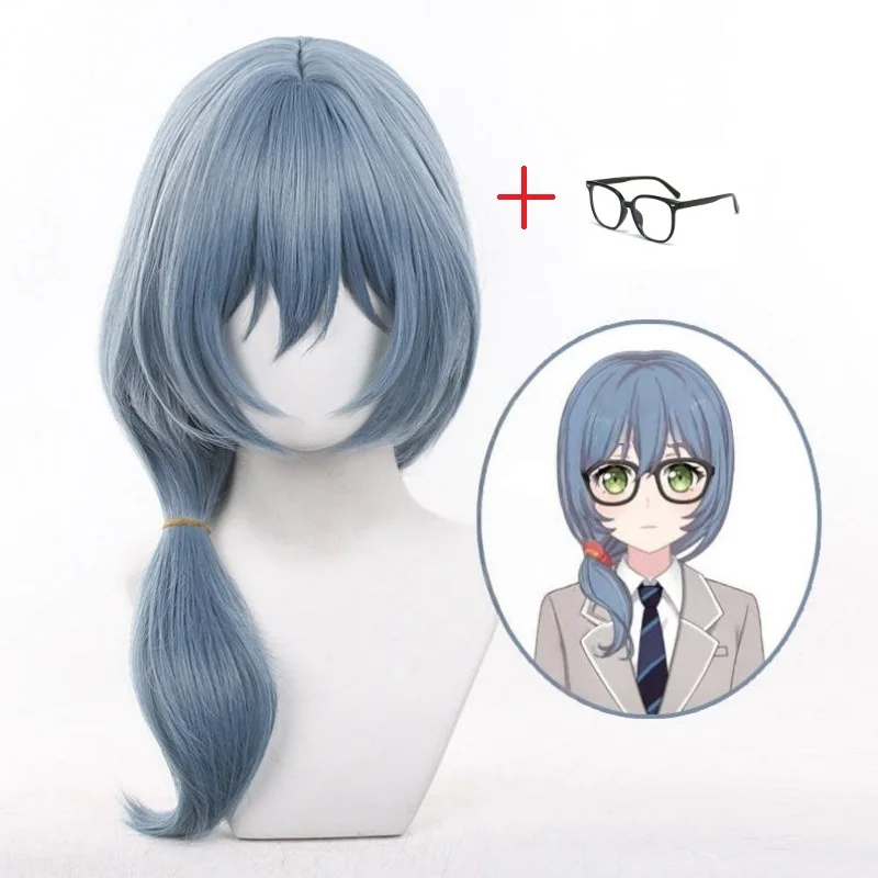 Asahi Rokka Anime Game BanG Dream Coaplay Blue Wig Unilateral Low Ponytail Hair Girl Women ComicCON Party Performance + Wig Cap