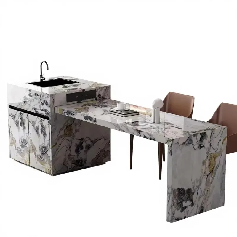 Minimalist Nordic Modern Stone Slab Dining Table with Integrated Kitchen and Bar Multi-functional Wooden Dining Furniture