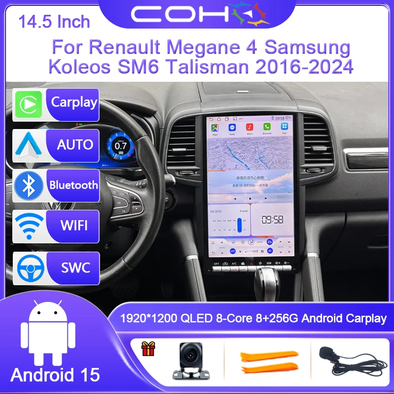 

14.5 Inch For Renault Megane 4 Samsung Koleos SM6 Talisman 2016-2024 Car Multimedia Player Gps Radio Android15 Octa Core Carplay