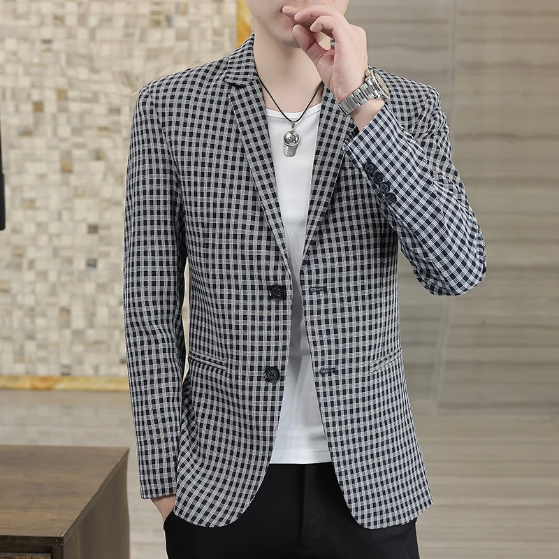 

High Quality Korean Slim-fit Fashion Handsome Trend All Match Banquet Business Casual Four Seasons Blazers Polyester