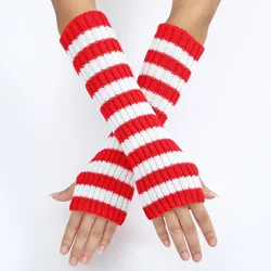 30cm Women's Fashionable Striped Fingerless Mittens Girls Long Knit Gloves for Warmth Winter Glove