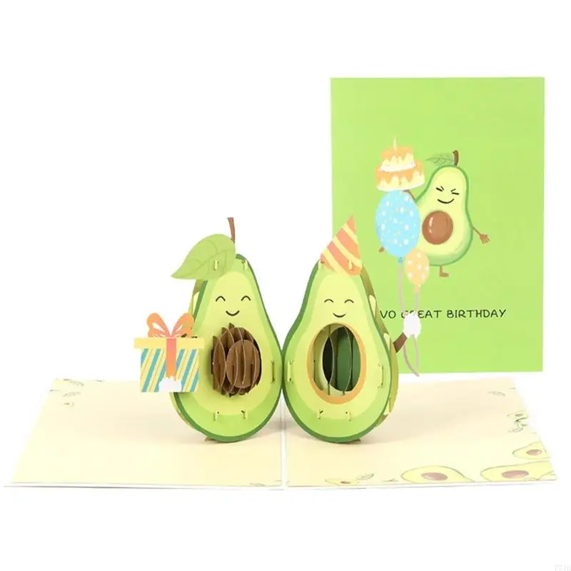 

77JB 3D Avocado Birthday Card Surprise Present New Year Blessing Supplies