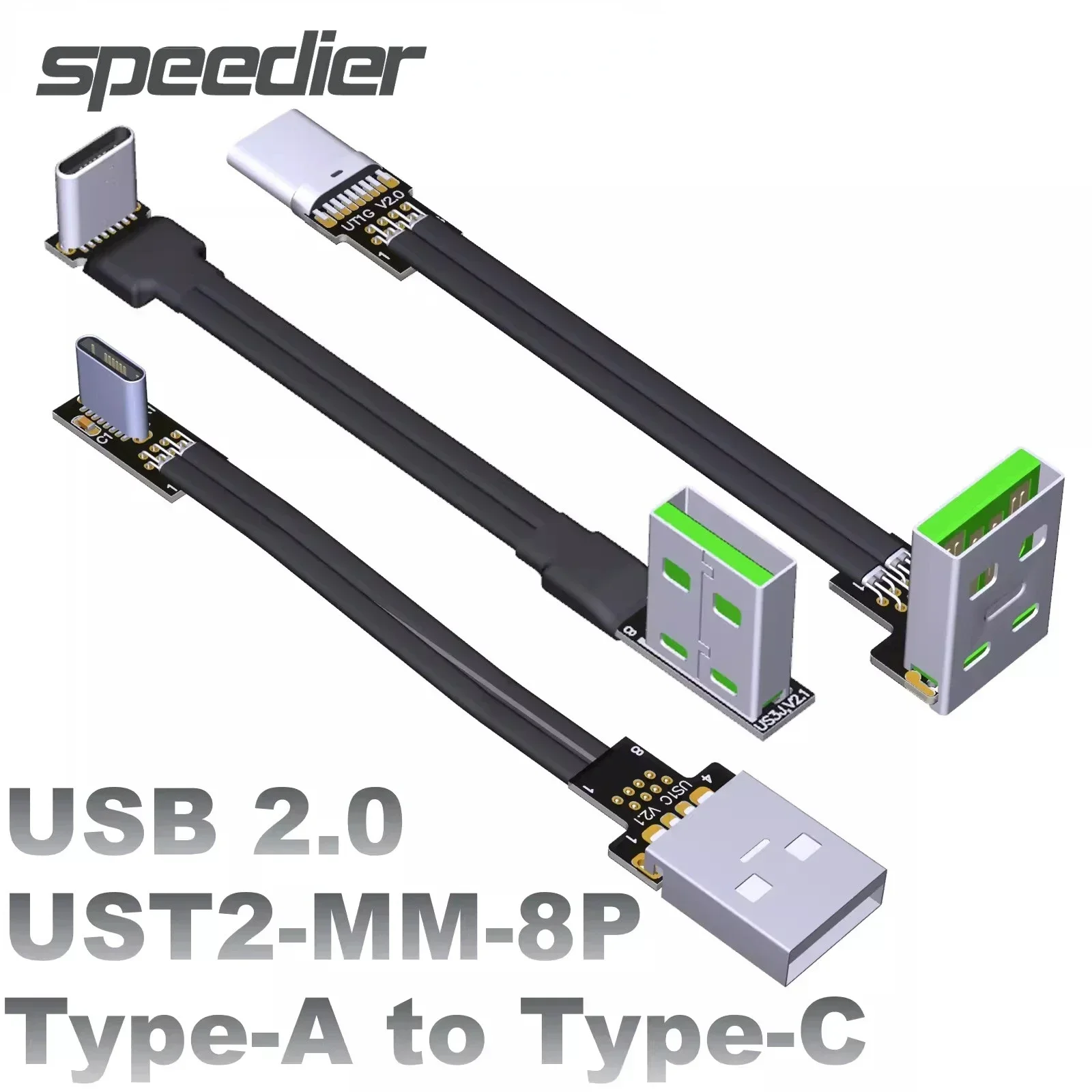 5A USB A USB 2.0 To Type C Extension Ribbon Cable Slim 90 Flat Soft Flexible Charging Data FPV Brushless Handheld Gimbal Monitor