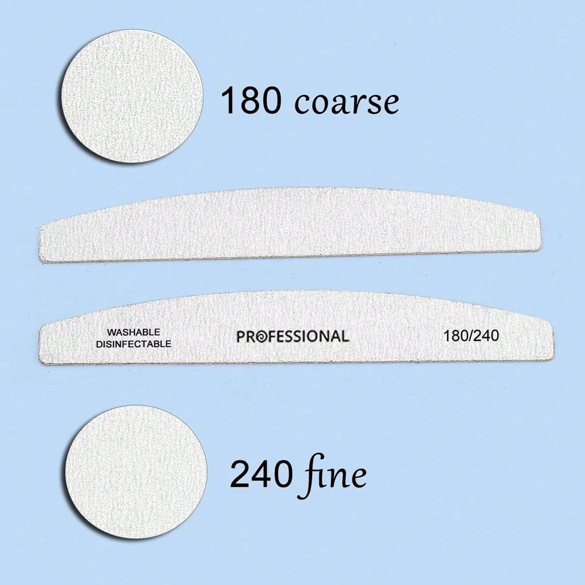 5/10/25/50pcs 180/240 Grit Zebra Striped Double Sided Washable Nail Files, Professional Coarse Buffer for Acrylic