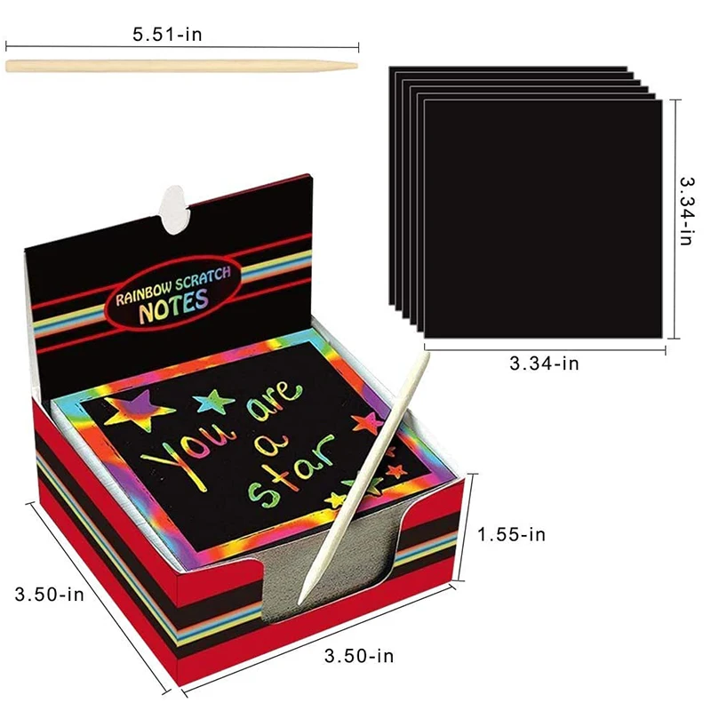 Ensemble de Notes autocollantes magiques arc-en-ciel pour enfants, 100/5 pièces, Kits d'artisanat d'art à gratter noir, modèle de dessin, jouets de peinture