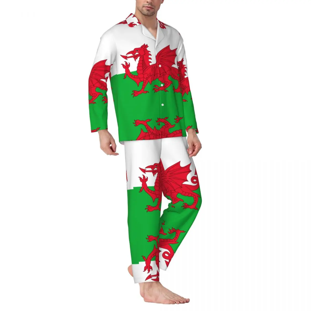 Men's Home Suits Long-sleeved Wales Flag Suits for Autumn and Winter Pajamas for Men