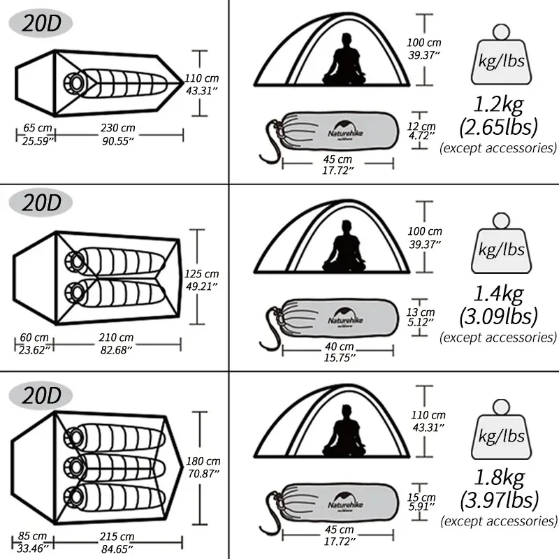 Imagem -05 - Naturehike-tenda de Camping Ultralight com Tapete Gratuito Nuvem Up2 Dupla Camada Impermeável ao ar Livre Caminhadas Mochila