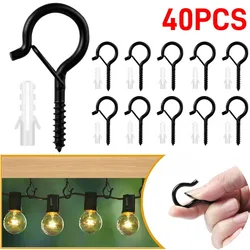 40PCS Sheep Eye Hook with Safety Buckle Q-type Screw Hook for Hanging Outdoor String Lights Ceiling Storage Pegboard Accessories