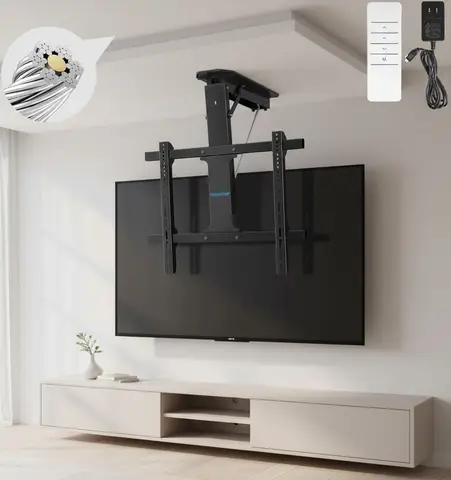 Support TV électrique au plafond avec télécommande, rabattable motorisé pour écrans 42-70", Max VESA 600x500mm Jusqu'à 88 lb