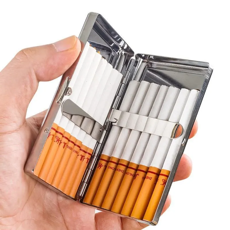 Crush Proof Stainless Steel Cigarette Case Slim Flip Top Metal Pocket Cigarette Holder Durable Smoking Storage Box for Men