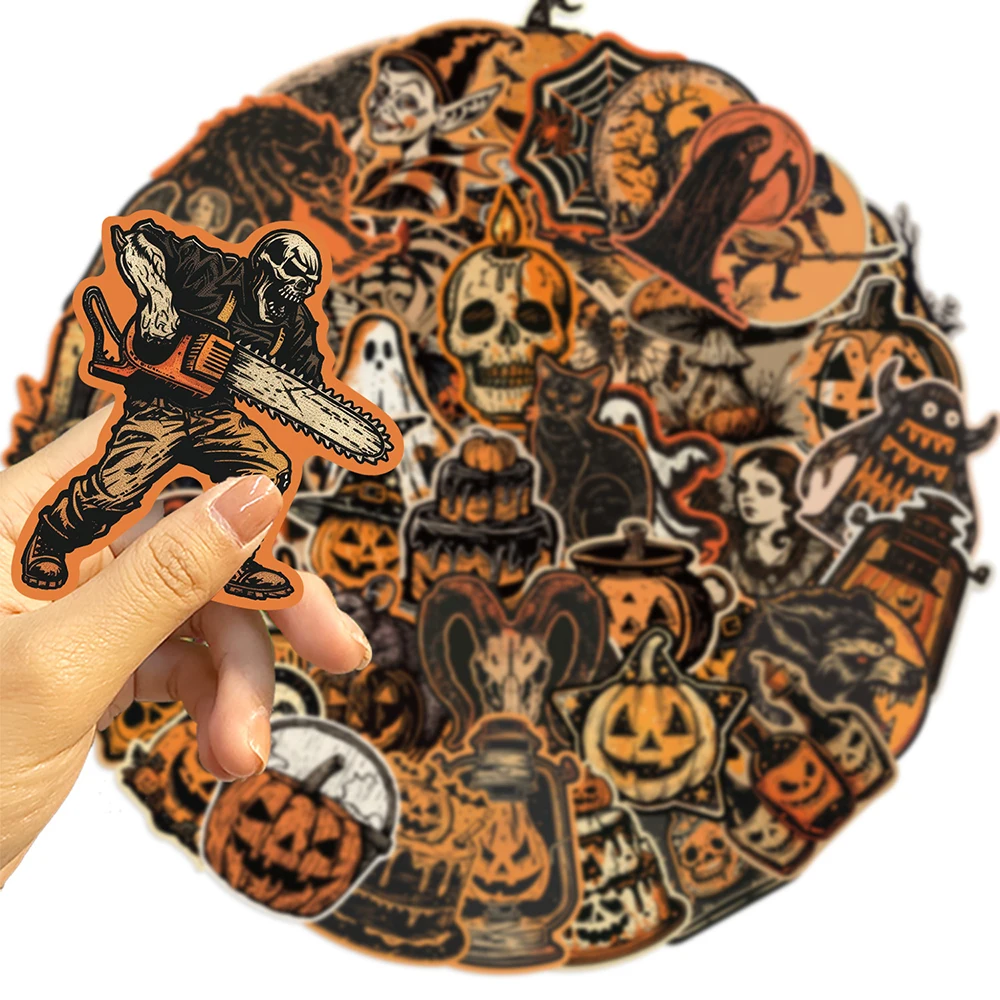 10/30/50pcs Halloween Horror Pumpkin Orange Stickers Decoration PVC Waterproof Phone Laptop Notebook Wall Decals Graffiti Toys