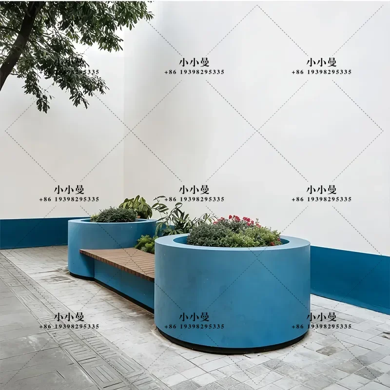 Modern Simple Round Flower Box Planter with Integrated Seat for Balcony Courtyard Garden Green Planting Square Park Chair