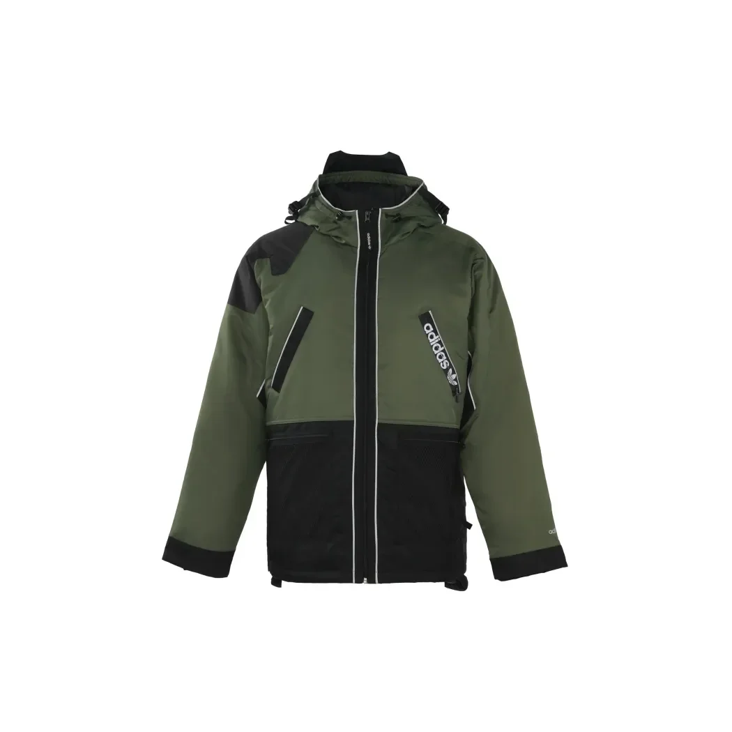 Adidas Original Adventure Color blocking Zipper Warm Casual Sport Down Jacket Men's Black and Green Colorway