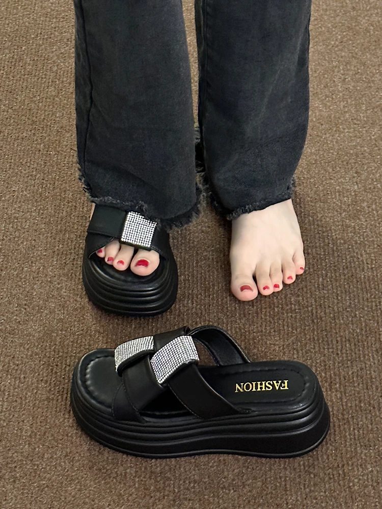 Beach Shoes Slippers Women Summer Platform Lady On A Wedge Pantofle Slides Heeled Mules Sabot Girl 2024 Rubber High PU Rome