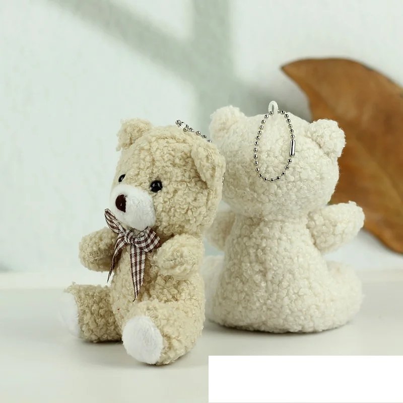 5Pcs Cute 11cm Sitting Plush Bear Doll Toys PP Soft Cotton Stuffed Plush Plaid Ties Doll Birthday Party Wedding Decoration Gifts