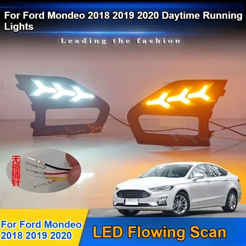 For Ford Mondeo Fusion 2018 2019 2020 Car Led Daytime Running Light Front Fog Lamp DRL Yellow Dynamic Turn Signal Night Blue