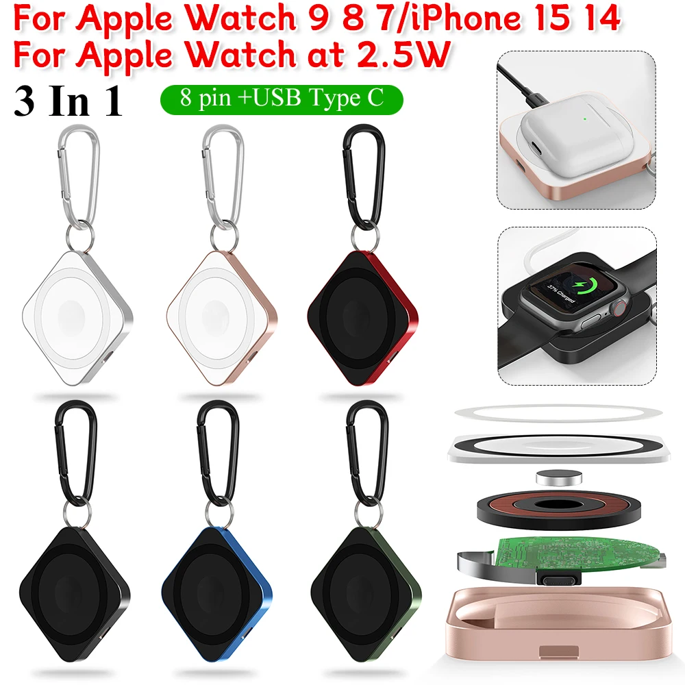 3-in-1-Ladedockständer 8-poliges kabelloses Magnet ladegerät Typ C für Apple Watch Serie 8 7 6 für
