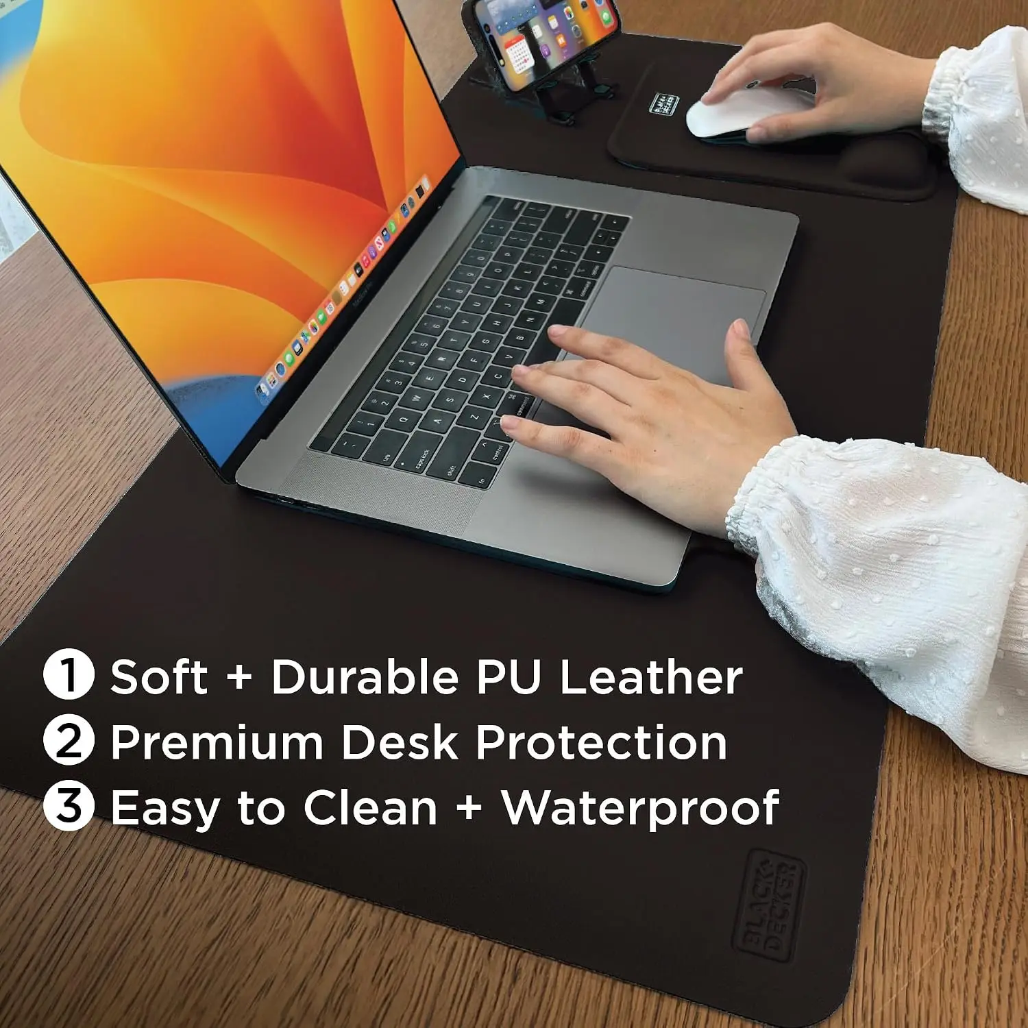 Faux Leather Desk Mat for Keyboard and Mouse - Office Desk Accessories - Protective Desk Pad for Gaming, Work from Home - Desk view 2