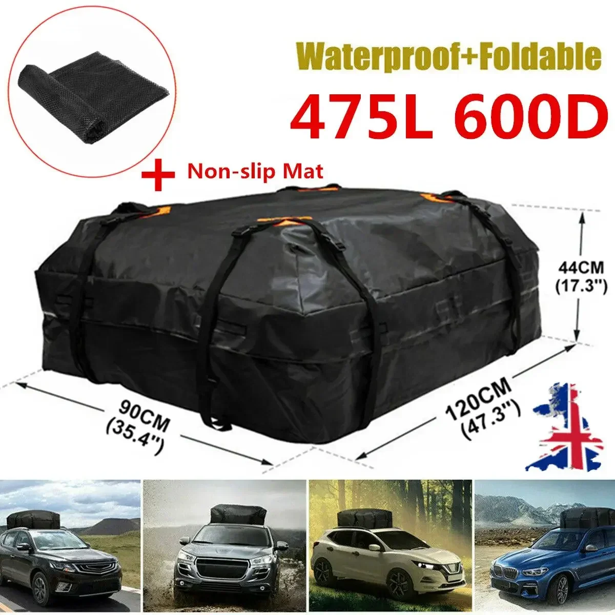 600D/420D 120x90x44cm Large Waterproof Car Cargo Roof Bag Rooftop Luggage Carrier Black Storage Cube Bag Travel SUV Van For Cars