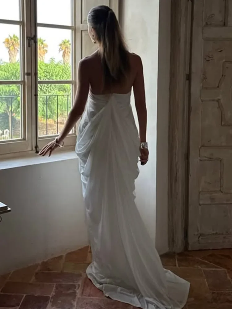 EOENKKY Sexy Backless Sleeveless V-neck Ruched Long Dress Elegant Backless Halter Mesh Dress Bodycon Party Club Evening Dress