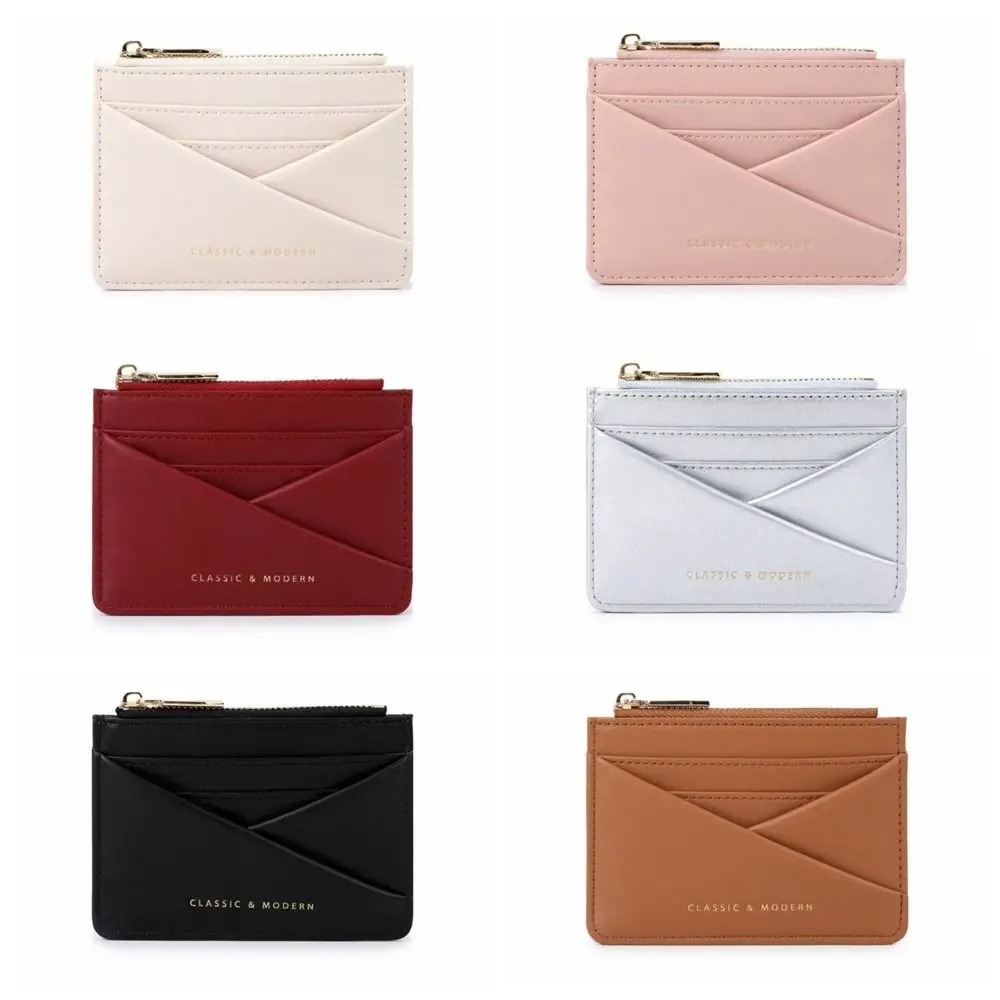 Dompet Pendek Warna Solid Sederhana Gaya Korea Tas Kartu Ultra Tipis Clutch Multi Slot Tempat Kartu Kulit PU untuk Perjalanan