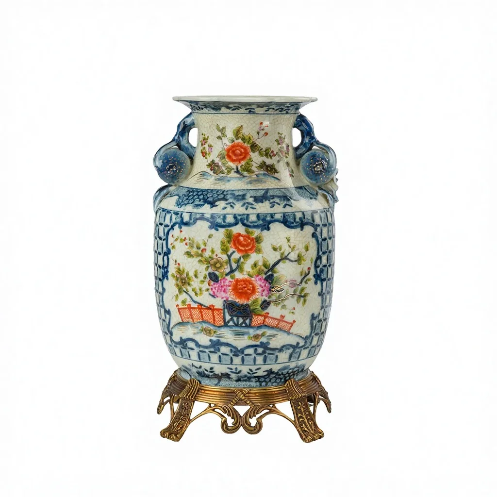 &c Hand-painted Copper Base with an European Retro Style. Ceramic Tabletop Flower Pots and Vases. Luxurious Home Decorations.