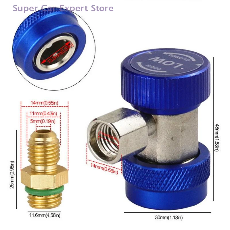 1Pc Adattatore per refrigerante R134a di efficienza superiore Raccordi per tubi flessibili Automotive A/C Accoppiatori ad alta bassa pressione Accessori di conversione