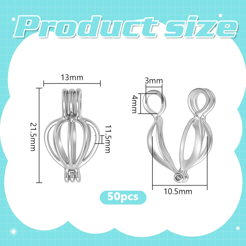 50pcs Pearl Cage Locket Pendants Stone Holder Hollow Cage Locket Charm Beads Essential Oil Diffuser Pendant for DIY Charms