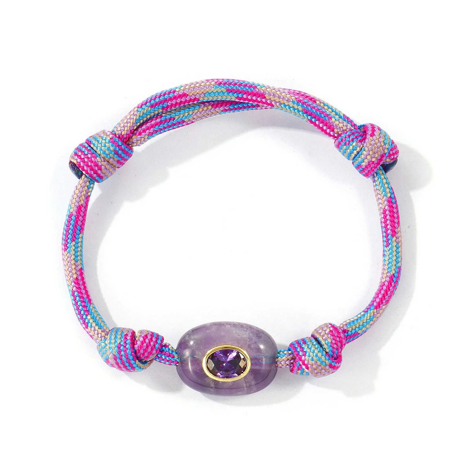 1 Stück handgefertigtes geflochtenes Seilarmband aus Polyesterkordel mit ovalen Natursteinperlen, Zirkon und Messinganhänger, gewebtes Armband für Frauen und Männer, Geschenk. – Detail 3